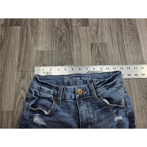 (3/$35) No Boundaries Jeans Womens 5 Blue Distressed Ripped Skinny Stretch Denim - Picture 7 of 11